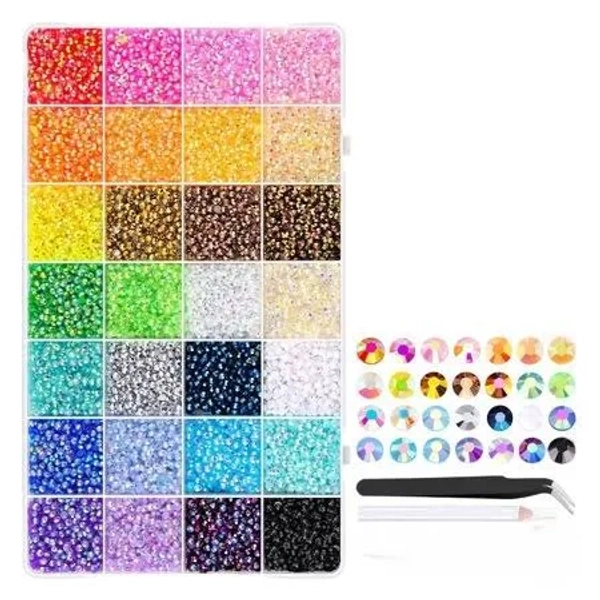 30000pcs 3MM Multicolor Flatback Resin Rhinestones Bedazzler Kit - With Tweezers & B7000 Glue for DIY Crafts, Nail Art, Clothing, Shoes & Tumblers