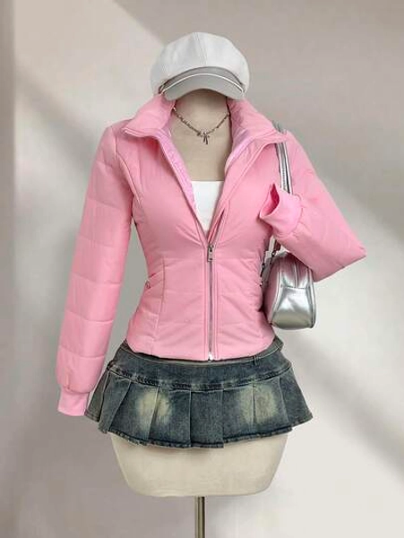 Elamini Women's Casual Fashionable Versatile Pocket Cinched Waist Padded Coat, Suitable For Outings, Commuting, And Gatherings, Autumn/Winter