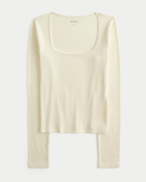 Long-Sleeve Square-Neck Top