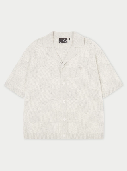 KNITTED CHECKERBOARD SHIRT - GREY