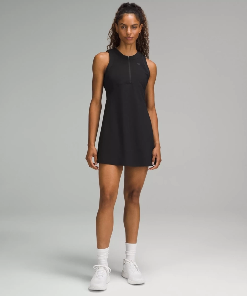 Grid-Texture Sleeveless Linerless Tennis Dress - Black - 10