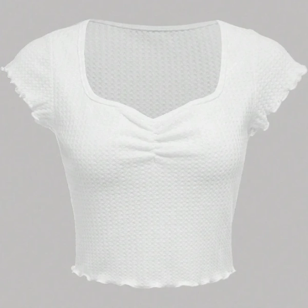 SHEIN Teenage Waffle Knit Slim Fit Sweetheart Neck Short Sleeve Graphic Tee