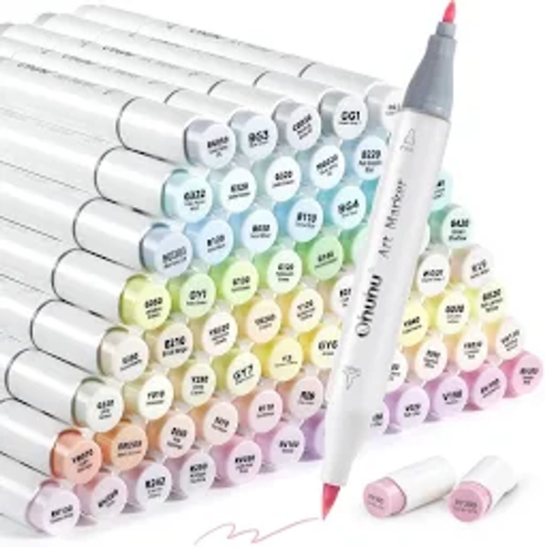 Ohuhu Colouring Pens 96 Pastel Colours Permanent Marker Pens Dual Tip Sketch Marker for Artist, Students, Brush Markers for Sketching, Adult Coloring