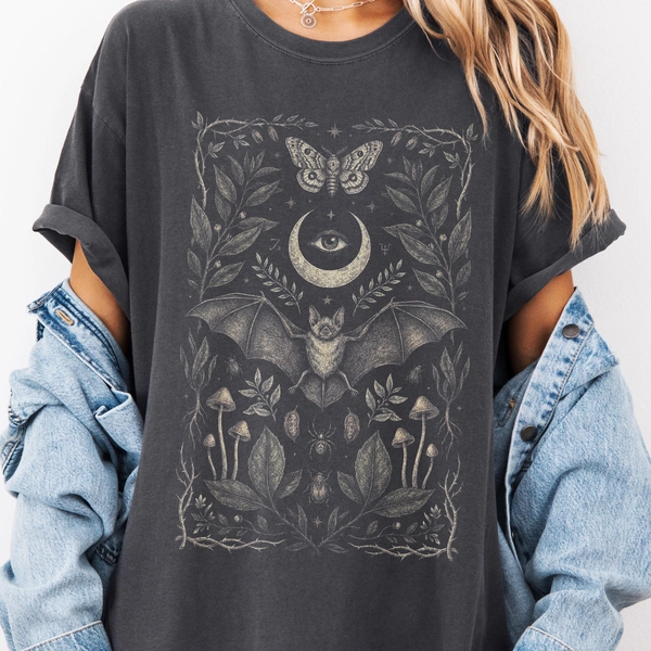 bat shirt, bat t-shirt, occult bat shirt, bat illustration tee, mystical bat shirt, bat lover gift, moon bat shirt