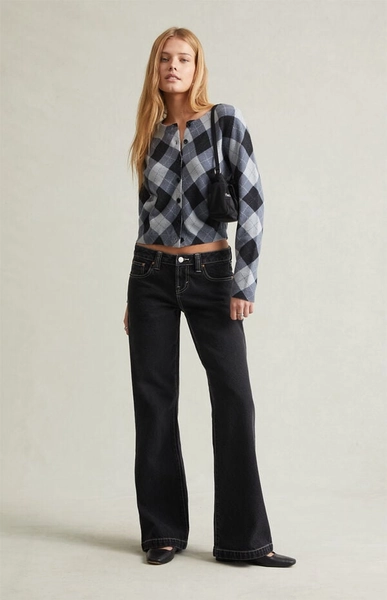 Charlie Low Rise Baggy Bootcut Jeans Contrast Dark Blue