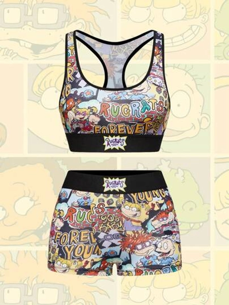Nick 90's X ROMWE Cartoon Camisole Top & Boxer Briefs Underwear Set
