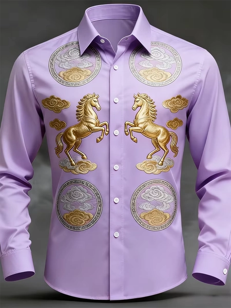New men's long sleeved shirt casual button lapel 3D printed horse pattern luxurious men's top soft and comfortable - AliExpress 