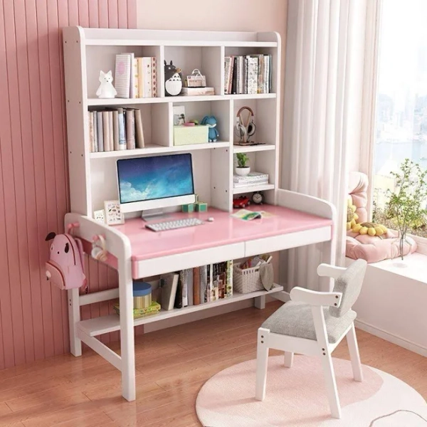 Minimalist H-Shape Rectangle Studying Desk with Drawers and Hutch