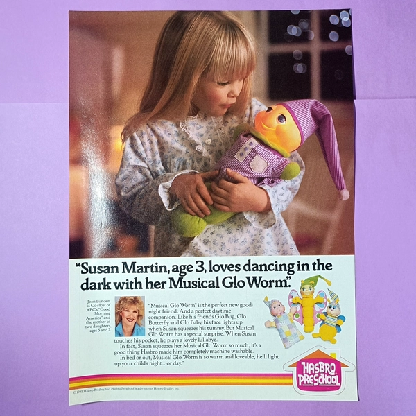 Musical Glo Worm toy print ad vintage 1985 Hasbro Preschool Bug Butterfly Baby