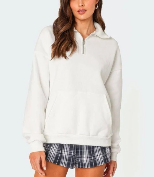 Edikted Oversized Quarter Zip Sweatshirt - WHITE - SML