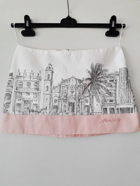 Vintage MISS SIXTY Luxury Skirt 00s Y2k Ivory Pink A Line Mini Graphic Low Rise Cotton Lined made in Italy