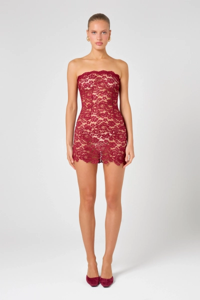 Burgundy Lace Unlined Mini Dress