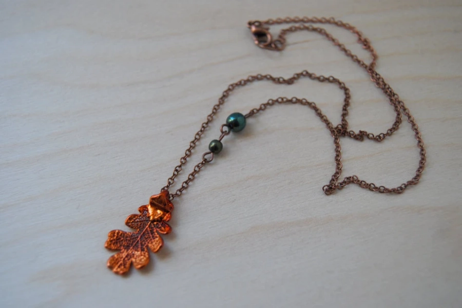 Small Fallen Copper Oak Leaf Necklace | Electroformed Jewelry | Real Oak Leaf Pendant | Nature Jewelry | Copper Leaf Necklace