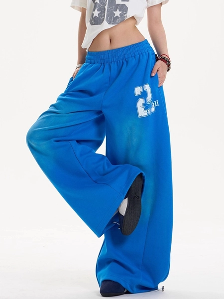 Vintage-Inspired Distressed Lettering Print Baggy Sweatpants