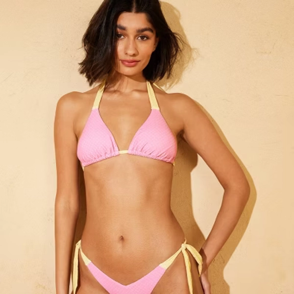 Demetra Dias with Wild Fable Women's Contrast Polka Dot Wide Strap Triangle Bikini Top - Pink S