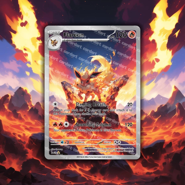 Flareon Inspired Pokemon Fan Art Card | Partial Holo Finish | Handmade Collectible CardArt