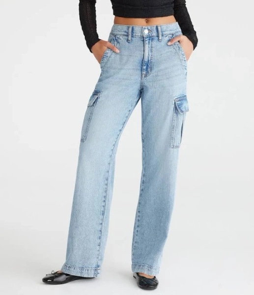 Aeropostale Women's High-Rise Wide Leg Cotton Cargo Jeans