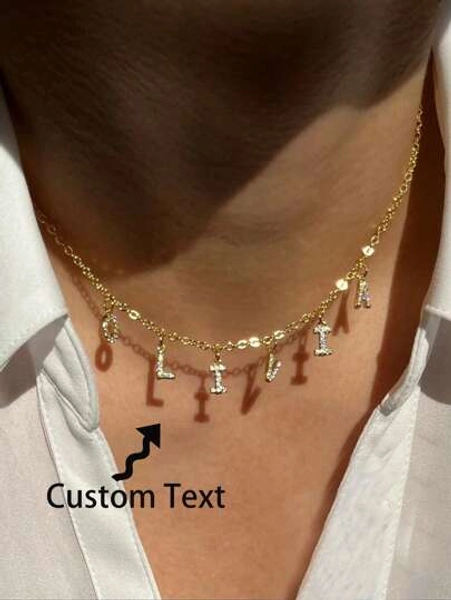 Collana con iniziali personalizzate in pavé / Collana con iniziali personalizzate / Collana con nome personalizzato / Regalo per donna / Delicata collana con lettere in pavé in argento Elegante, vintage, semplice, unisex, casual Personalizzata, personalizzata, unica Regali ideali per lui, regali ideali per lei, fidanzato, fidanzata, papà