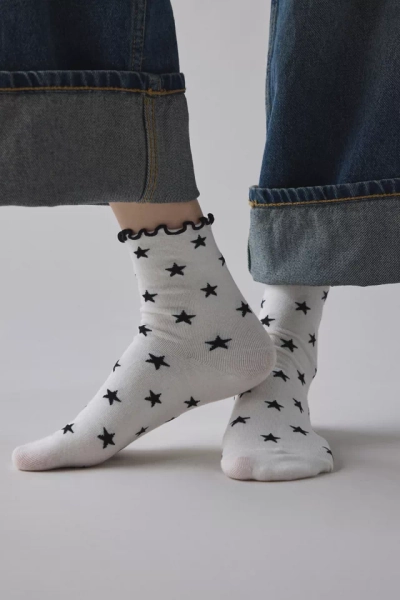 Heart Allover Print Lettuce Edge Crew Sock