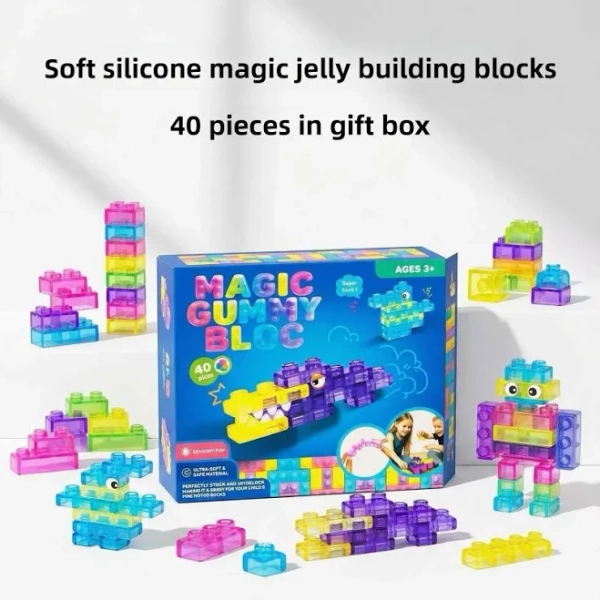 Viral TikTok Squishy Jelly Building Blocks - Soft Stretchy Sensory Fidget Toy, ASMR Satisfying Stress Relief, Screen-Free Creative Play, Best Birthday
