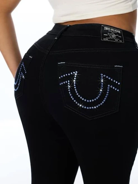 True Religion Women's Plus Jennie Mid Rise Crystal Horseshoe