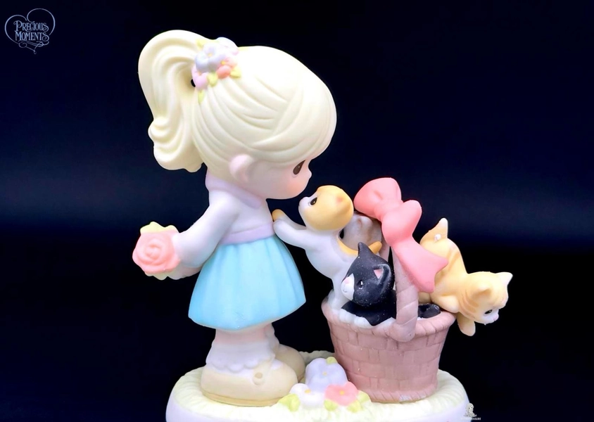 🐱 Precious Moments Girl with Kittens Figurine | Hand-Painted Collectible