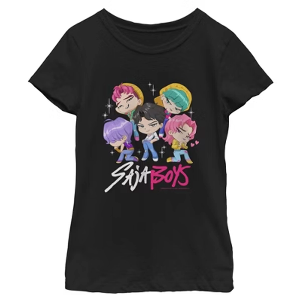 Girls KPop Demon Hunters Saja Boys Chibi Group T Shirt - Black - Small