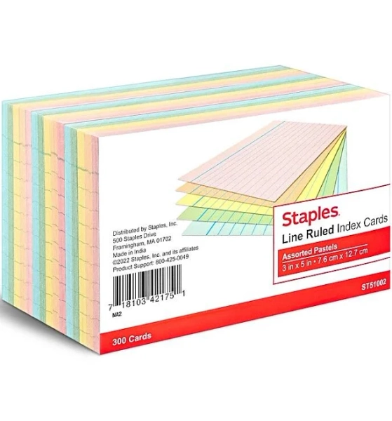 Staples Assorted Index Cards