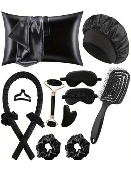 12-Piece Sleep Hair Styling Tool Set Including Curling Iron And Facial Massager, 1 Pillowcase, Queen Set For Hair And Skin, Heat-Free Curling Iron Set, Night Curling Iron, 1 Sleeping Eye Mask, 1 Satin Sleep Cap, Women's Facial Roller Skin Care Tool,Curly Hair,Hair Rollers,Hair Curler,Heatless Curl,Heatless Curls,Hair Curlers,Rollers,Hair Curl,Rollers For Hair,Curly Hair Tools,Hair Rollers,Hair Roller,Curls Diffuser,Hair,Travel,Hair Products,Hair Tools,Hair Stuff,Barber,Barber Accessories,Barbershop,Hairdressing Equipment