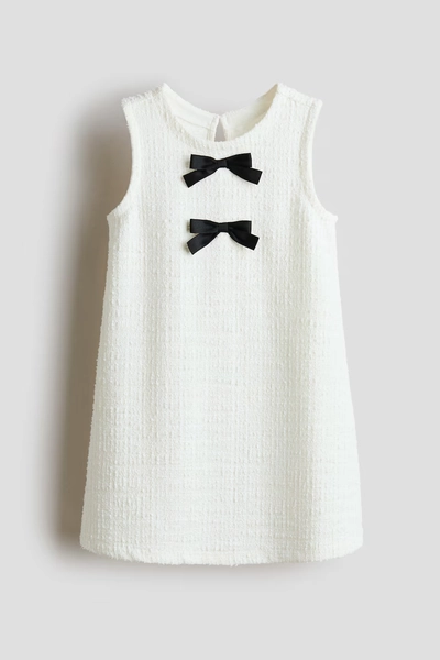 Bow-Detail Bouclé-Weave Dress - Cream/black