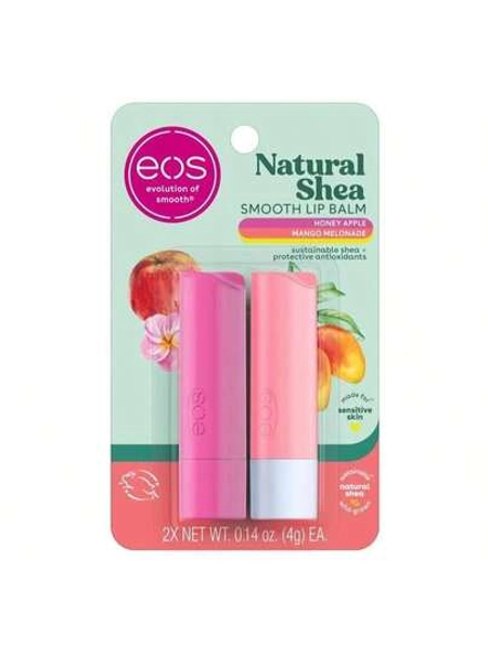 Eos Natural Shea Lip Balm, Honey Apple &Amp; Mango Melonade, All-Day Moisture, Lip Care Products, 014 Oz, 2-Pack