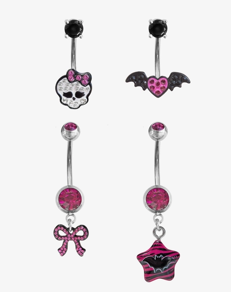Steel Monster High 14G Draculaura Silver Navel Barbell 4 Pack