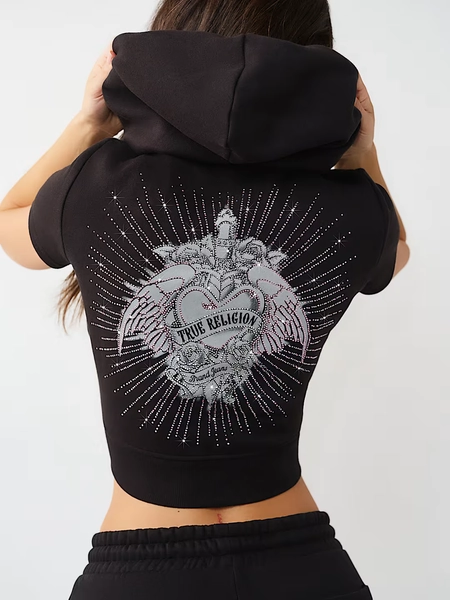 CRYSTAL CAP SLEEVE ZIP HOODIE