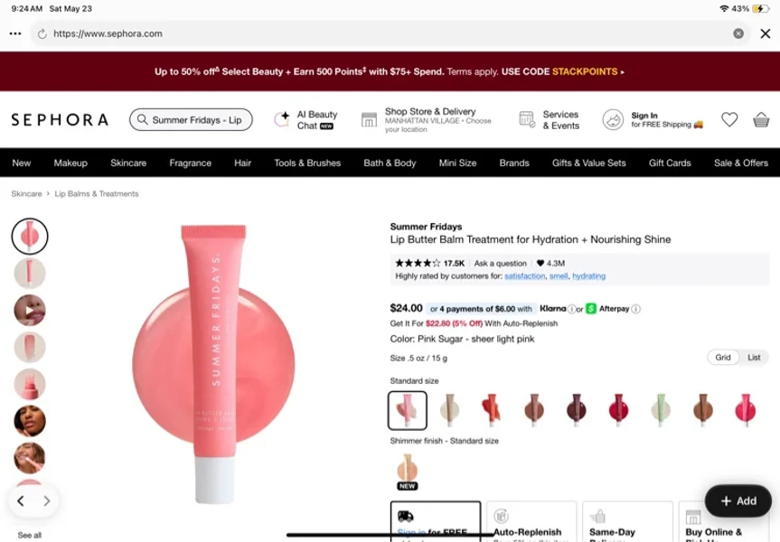 Lip Butter Balm Treatment for Hydration + Nourishing Shine - Toasted Marshmallow