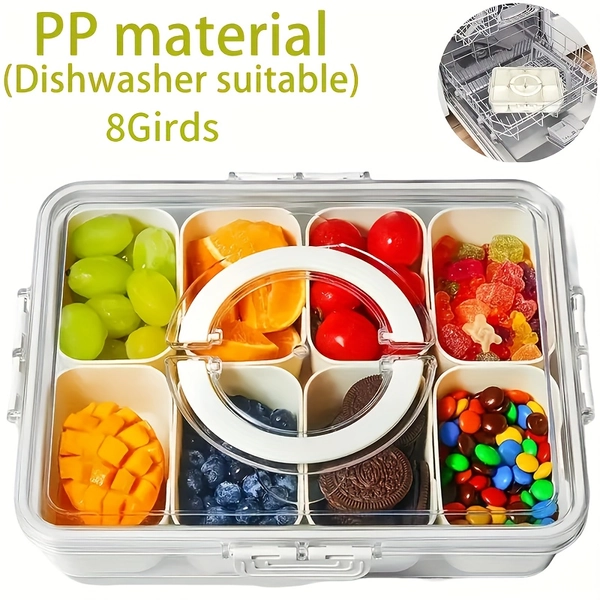 Portable Snack Takeout Box with Lid and Detachable Tray, 8 Compartment Food Container, Stackable Design, Perfect for Fruits Vegetables & Snacks, Ideal for Parties Travel Camping Office Use, All-Season Storage, 1pc