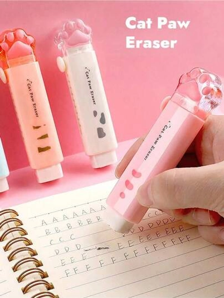 1pc Push-Pull Cat Paw Eraser, Cartoon Kitties Style Pencil Eraser For Correcting & Cleaning Student Gift Reward School Supplies