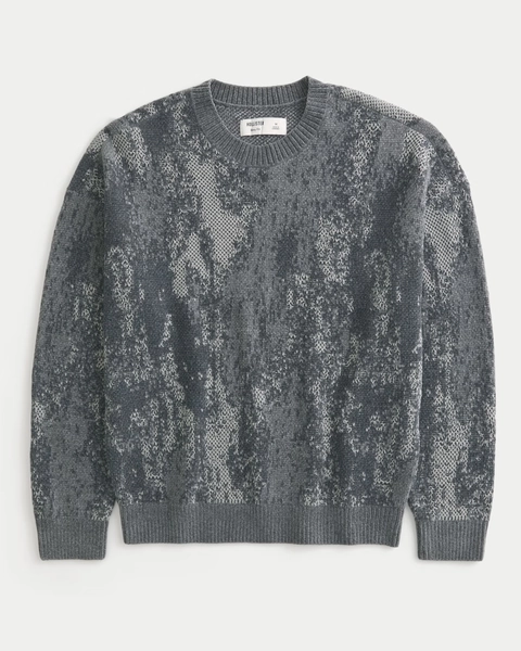 Boxy Pattern Crew Sweater