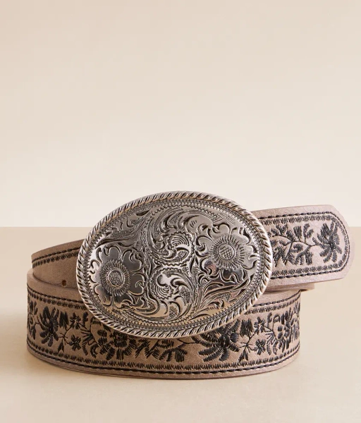X-Small Taupe Floral Embroidered Belt