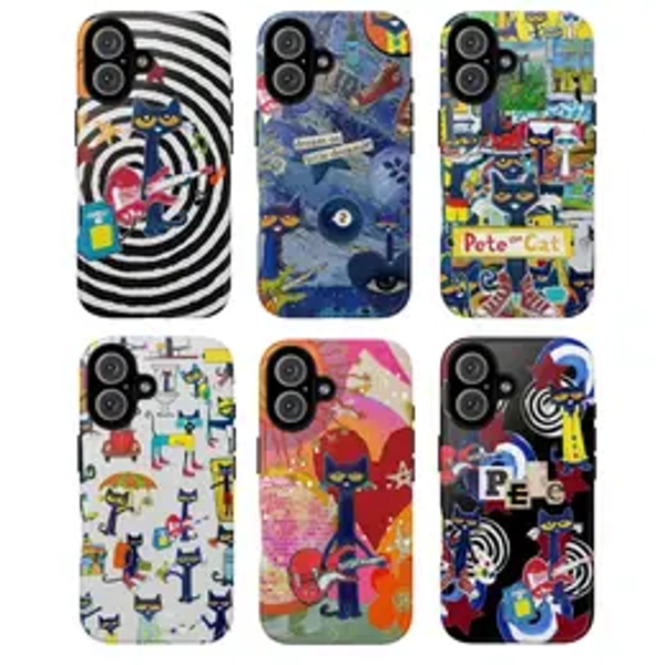 Colorful Retro Cat with Guitar Tough Phone Case, Petee Cat Phonecover – Funky Disco Art Design, Protective Cover