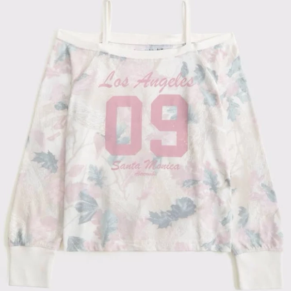 Abercrombie Kids Girls Off-the-Shoulder Long-Sleeve Graphic Tee