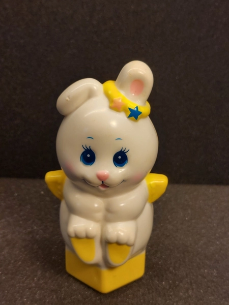 Vintage 1984 Mattel Bunny Rabbit Angel 5" Retro Collectible Baby Rattle