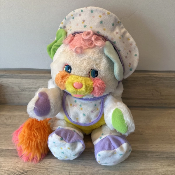 Vintage Popple Baby Bibsy Plush Soft Toy 1980s 11” White yellow  