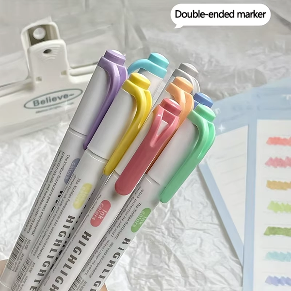 5 Colors Double Headed Highlighter Pen Set Fluorescent Drawing Markers Highlighters Pens Art Japanese Cute Pastel Stationery - AliExpress 21