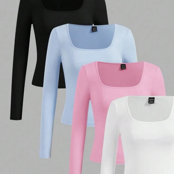 SHEIN Women's Trendy Square Neck Slim Fit T-shirt