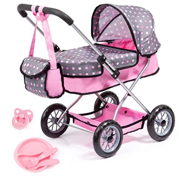 Bayer Smarty 18" Doll Pram Set with Travel Bed, & Showbox - Complete Care Role-Play Kit &, Doll Carriage with Blanket, Pillow,,, Compatible with Dolls (Multicolor)