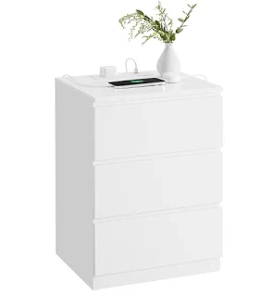 VASAGLE Bedside Table with Charging Station and Drawers