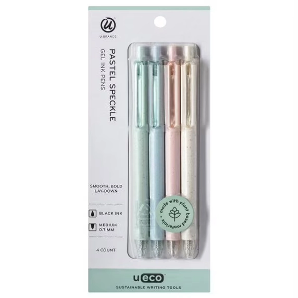 U Brands U-Eco Gel Pen, Black Ink, Pastel Speckle, 4 Count, 0.7mm