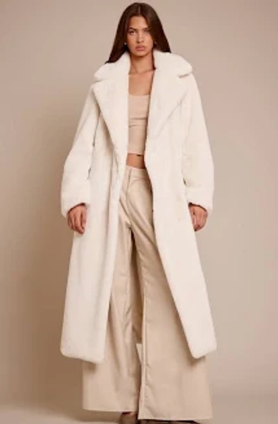 Women's Faux Fur Tie Waist Maxi Coat