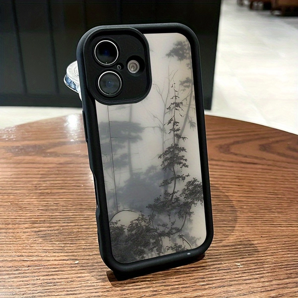 Phone Case Featuring a Landscape Tree Design in Traditional Chinese Black Ink Style, Exuding a Classical And Elegant Charm, Compatible with for iphone Models 16, 15, 14, 13, 12, 11 Pro Max, X, XS, And XR.