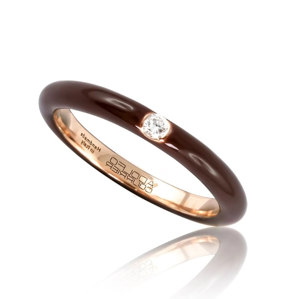 Adolfo Courrier Pop 2 Brown Enamel and Diamond Set Stacking Ring in 18ct Rose Gold - Lister Horsfall